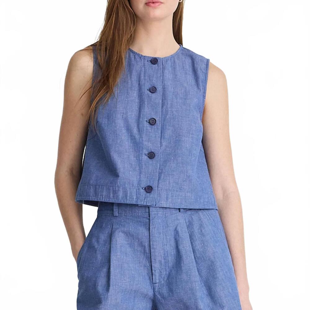 NEW APIECE APART godet button front tank top in chambray